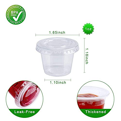 [200Sets-1oz] Small Plastic Containers With Lids, Jello Shot Cups,Souffle Condiment Sauce Cups