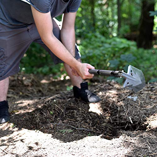 Wild Peak APEX1 18-in-1 Multitool Steel Emergency Shovel with Carrying Pouch for Survival, Military, Camping, Hiking, Climbing, Bug-Out Bag, Backpacking (Black)