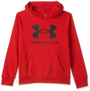 under armour boys rival fleece hoodie , red (600)/onyx white , youth large