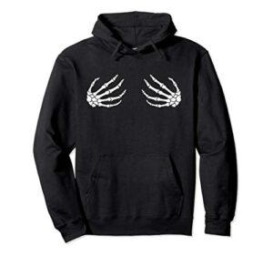 fun halloween boobs skeleton hand pullover hoodie
