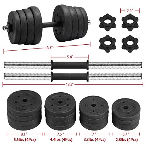 Yaheetech Adjustable Dumbbells Weight Set - 66LB Dumbbell Weights Exercise & Fitness Equipment w/ 4 Spinlock Collars & 2 Connector Options for Women & Men Gym Home Strength Bodybuilding Training