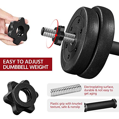 Yaheetech Adjustable Dumbbells Weight Set - 66LB Dumbbell Weights Exercise & Fitness Equipment w/ 4 Spinlock Collars & 2 Connector Options for Women & Men Gym Home Strength Bodybuilding Training