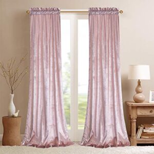 Roslynwood Velvet Curtain Panels Ballet Pink Room Darkening Window Super Soft Luxury Drapes for Bedroom Thermal Insulated Rod Pocket Curtain for Living Room (2 Panels, 52 by 96 Inch)