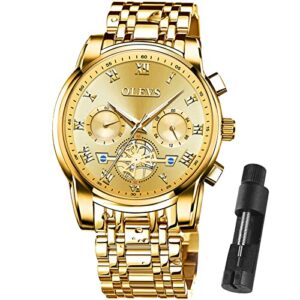 olevs gold watches for men men's wrist watches gold watch men luxury dress 14k gold plated stainless steel watch for men waterproof quartz gold watch classic mens watches gift,relojes para hombres