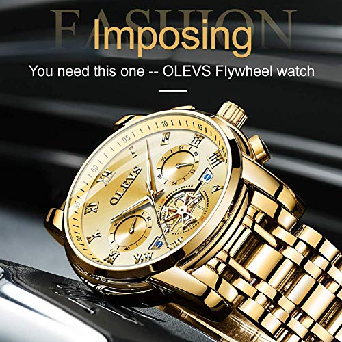 OLEVS Gold Watches for Men Men's Wrist Watches Gold Watch Men Luxury Dress 14K Gold Plated Stainless Steel Watch for Men Waterproof Quartz Gold Watch Classic Mens Watches Gift,relojes para Hombres