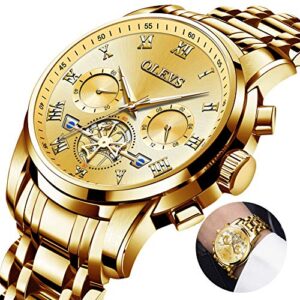 OLEVS Gold Watches for Men Men's Wrist Watches Gold Watch Men Luxury Dress 14K Gold Plated Stainless Steel Watch for Men Waterproof Quartz Gold Watch Classic Mens Watches Gift,relojes para Hombres