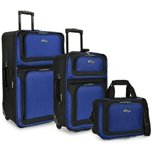 u.s. traveler new yorker lightweight softside expandable travel rolling luggage, blue dobby, 3-piece set (15/21/29)