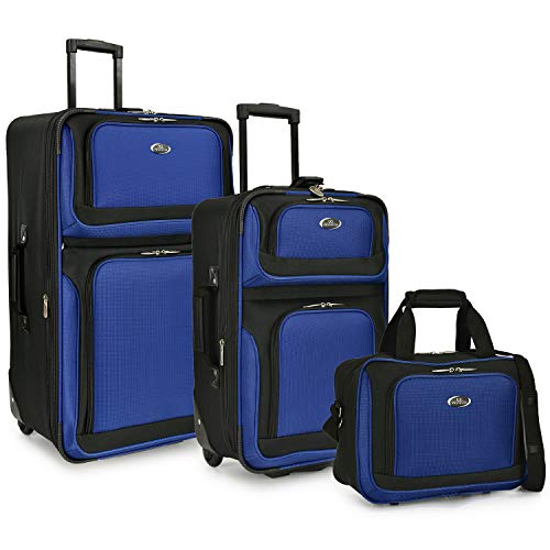 U.S. Traveler New Yorker Lightweight Softside Expandable Travel Rolling Luggage, Blue Dobby, 3-Piece Set (15/21/29)