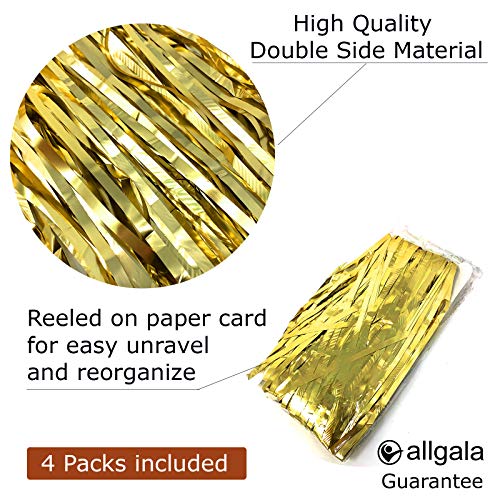 Allgala 4PK Metalic Tinsel Party Photo Backdrop Curtains Door Fringe Décor-Gold Matte-BD52403