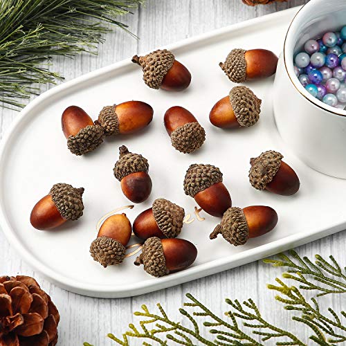 120 Pieces Artificial Acorns and Pine Cones, Lifelike Simulation Small Acorn with Acorn Cap Hanging Ornaments Acorn Decorations for Crafting, Wedding, Autumn, Thanksgiving, Christmas Decor