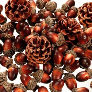 120 pieces artificial acorns and pine cones, lifelike simulation small acorn with acorn cap hanging ornaments acorn decorations for crafting, wedding, autumn, thanksgiving, christmas decor