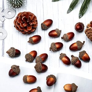 120 Pieces Artificial Acorns and Pine Cones, Lifelike Simulation Small Acorn with Acorn Cap Hanging Ornaments Acorn Decorations for Crafting, Wedding, Autumn, Thanksgiving, Christmas Decor