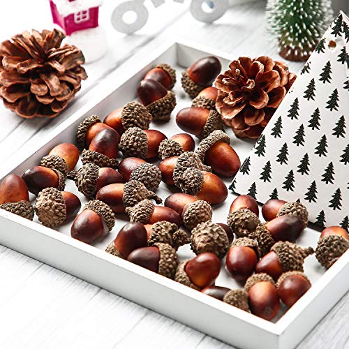 120 Pieces Artificial Acorns and Pine Cones, Lifelike Simulation Small Acorn with Acorn Cap Hanging Ornaments Acorn Decorations for Crafting, Wedding, Autumn, Thanksgiving, Christmas Decor