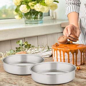 E-far 8 Inch Cake Pan Set of 3, Stainless Steel Round Layer Cake Baking Pans, Non-Toxic & Healthy, Mirror Finish & Dishwasher Safe