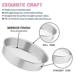 E-far 8 Inch Cake Pan Set of 3, Stainless Steel Round Layer Cake Baking Pans, Non-Toxic & Healthy, Mirror Finish & Dishwasher Safe