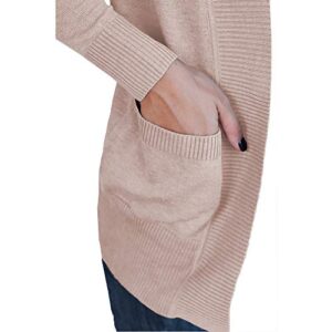 VOIANLIMO Women's Open Front Long Sleeve Knit Casual Soft Light Pink Cardigan Sweater with Pockets L Size