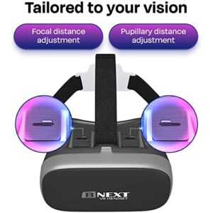 Bnext VR Headset Compatible with iPhone & Android - VR Headsets - Universal Virtual Reality Goggles for Kids&Adults - Your Best Mobile Games 360 Movies w/Soft & Comfortable New 3D VR Glasses (Silver)