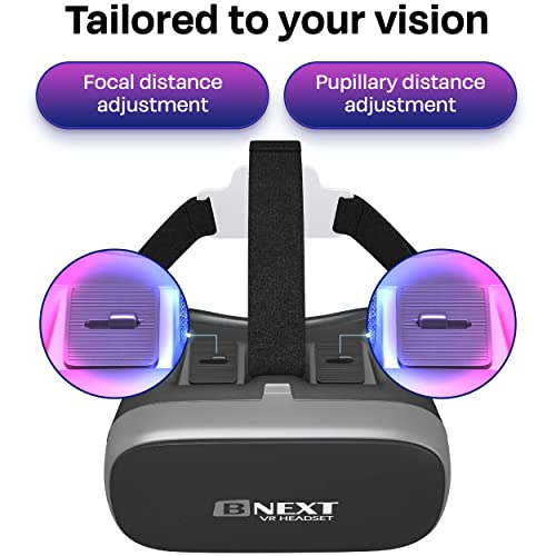 Bnext VR Headset Compatible with iPhone & Android - VR Headsets - Universal Virtual Reality Goggles for Kids&Adults - Your Best Mobile Games 360 Movies w/Soft & Comfortable New 3D VR Glasses (Silver)