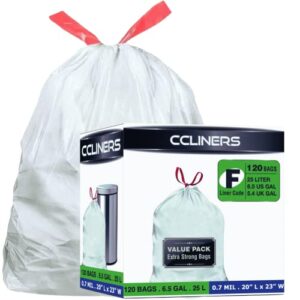 4-7 gallon trash bags code f code e can liners (120 count) ccliners 20-25 liter drawstring garbage bags bathroom wastebasket can liners for 4 gal, 5 gal, 6 gal & 7 gal bins (120 bags)