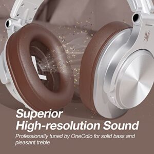 OneOdio A70 Bluetooth Over Ear Headphones, Wireless Headphones w/ 72H Playtime, Hi-Res, 3.5mm/6.35mm Wired Audio Jack for Studio Monitor & Mixing DJ E-Guitar AMP, Computer Laptop PC Tablet - Silver