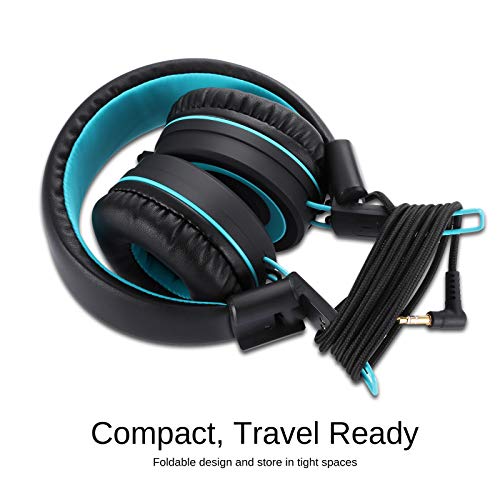 noot products Kids Headphones K11 Foldable Stereo Tangle-Free 5ft Long Cord 3.5mm Jack Plug in Wired On-Ear Headset for iPad/Amazon Kindle,Fire/Boys/Girls/School/Laptop/Travel/Plane/Tablet (Black)