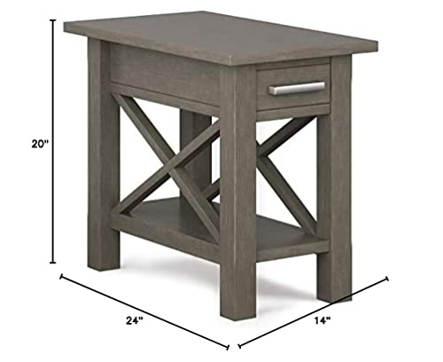 SIMPLIHOME Kitchener SOLID WOOD 14 inch wide Rectangle Contemporary Narrow Side Table End Table in Farmhouse Grey with Storage, 1 Drawer and 1 Shelf