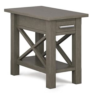 simplihome kitchener solid wood 14 inch wide rectangle contemporary narrow side table end table in farmhouse grey with storage, 1 drawer and 1 shelf