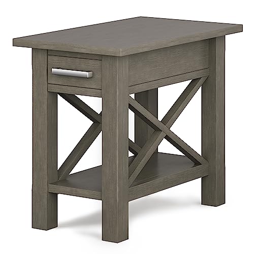 SIMPLIHOME Kitchener SOLID WOOD 14 inch wide Rectangle Contemporary Narrow Side Table End Table in Farmhouse Grey with Storage, 1 Drawer and 1 Shelf