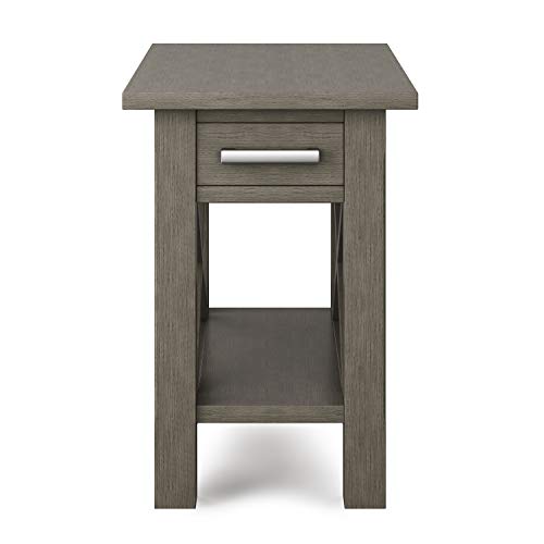 SIMPLIHOME Kitchener SOLID WOOD 14 inch wide Rectangle Contemporary Narrow Side Table End Table in Farmhouse Grey with Storage, 1 Drawer and 1 Shelf