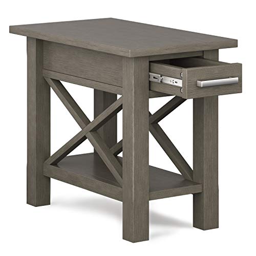 SIMPLIHOME Kitchener SOLID WOOD 14 inch wide Rectangle Contemporary Narrow Side Table End Table in Farmhouse Grey with Storage, 1 Drawer and 1 Shelf