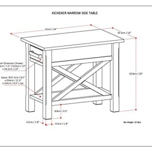 SIMPLIHOME Kitchener SOLID WOOD 14 inch wide Rectangle Contemporary Narrow Side Table End Table in Farmhouse Grey with Storage, 1 Drawer and 1 Shelf