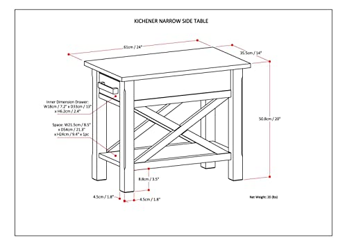 SIMPLIHOME Kitchener SOLID WOOD 14 inch wide Rectangle Contemporary Narrow Side Table End Table in Farmhouse Grey with Storage, 1 Drawer and 1 Shelf