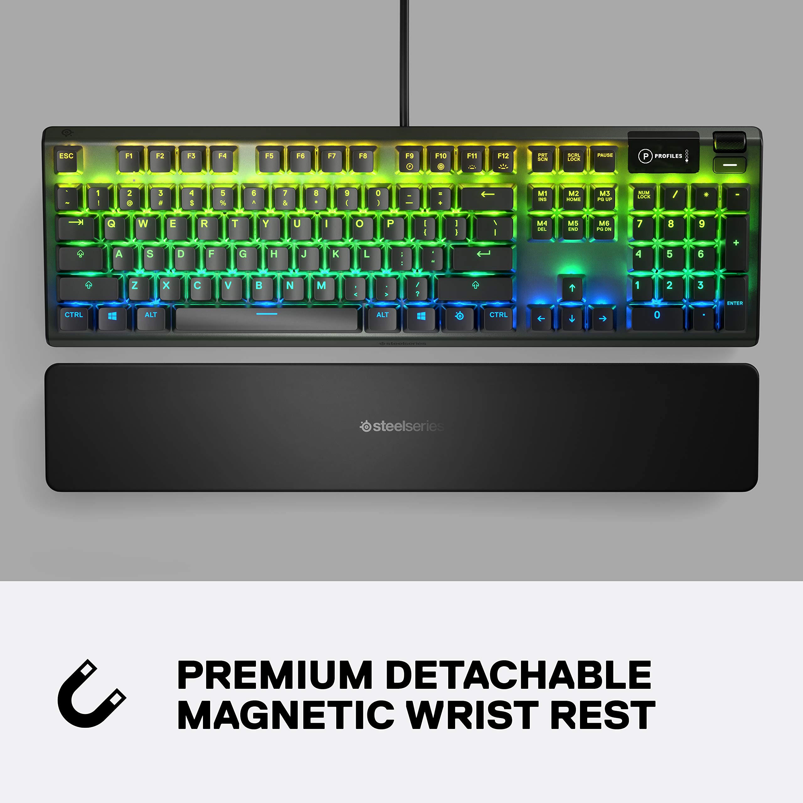 SteelSeries USB Apex 5 Hybrid Mechanical Gaming Keyboard – Per-Key RGB Illumination – Aircraft Grade Aluminum Alloy Frame – OLED Smart Display (Hybrid Blue Switch)