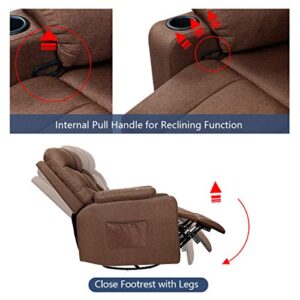 Esright Coffee Fabric Massage Recliner Chair 360 Degrees Swivel Heated Ergonomic Lounge Chair