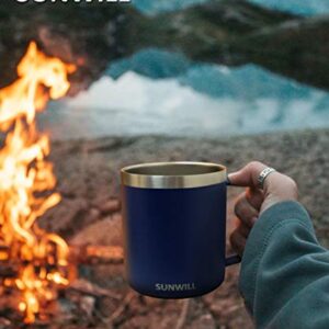 SUNWILL 14 oz Coffee Mug, Vacuum Insulated Camping Mug with Lid, Double Wall Stainless Steel Travel Tumbler Cup, Coffee Thermos Outdoor, Powder Coated Navy Blue