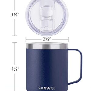 SUNWILL 14 oz Coffee Mug, Vacuum Insulated Camping Mug with Lid, Double Wall Stainless Steel Travel Tumbler Cup, Coffee Thermos Outdoor, Powder Coated Navy Blue