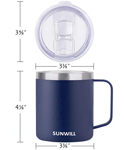 SUNWILL 14 oz Coffee Mug, Vacuum Insulated Camping Mug with Lid, Double Wall Stainless Steel Travel Tumbler Cup, Coffee Thermos Outdoor, Powder Coated Navy Blue