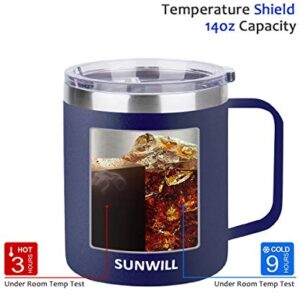 SUNWILL 14 oz Coffee Mug, Vacuum Insulated Camping Mug with Lid, Double Wall Stainless Steel Travel Tumbler Cup, Coffee Thermos Outdoor, Powder Coated Navy Blue