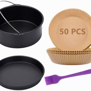 Air Fryer Accessories,7 inch Cake Barrel,Pizza Pan,50 Pcs Baking Paper and Silicone Brush for Ninja Gowise Cosori Phillips Cozyna Gourmia Zeny (Purple)
