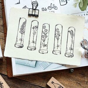 7 Pieces Vintage Wooden Rubber Stamps, Plant & Flower Decorative Mounted Rubber Stamp Set for DIY Craft, Letters Diary and Craft Scrapbooking