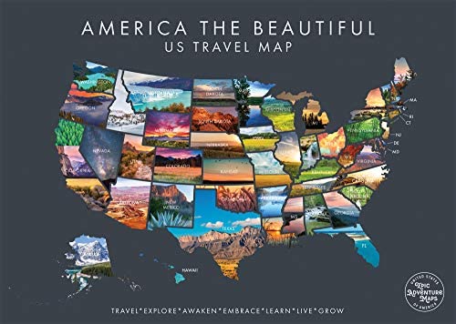 America The Beautiful USA Scratch Off Map- Interactive Travel Scratch Off Poster Reveals Beautiful Nature Photography of Each 50 States - Travel Poster - Great Gift for Adventurers (grey)