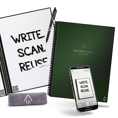 Rocketbook Planner & Notebook, Fusion : Reusable Smart Planner & Notebook | Improve Productivity with Digitally Connected Notebook Planner | Dotted, 8.5" x 11", 42 Pg, Terrestrial Green