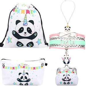 rhcpfovr panda gifts for girls - drawstring backpack,makeup bag,bracelet,necklace for party favors