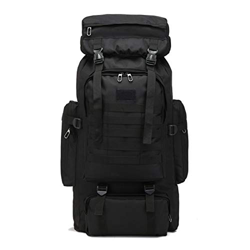 80L Outdoor Hiking Backpack, Large Capacity Waterproof Assault Pack Tactical Bag Molle Military Rucksack (Black)