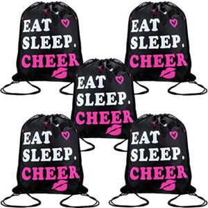 5 pieces cheerleading drawstring gym bag cheer bags for cheerleaders cheer black drawstring bag eat sleep cheer drawstring bag for youth sports cheerleader gift, 13.4 x 16.9 inch