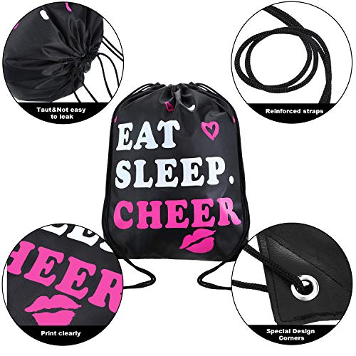 5 Pieces Cheerleading Drawstring Gym Bag Cheer Bags for Cheerleaders Cheer Black Drawstring Bag Eat Sleep Cheer Drawstring Bag for Youth Sports Cheerleader Gift, 13.4 x 16.9 Inch