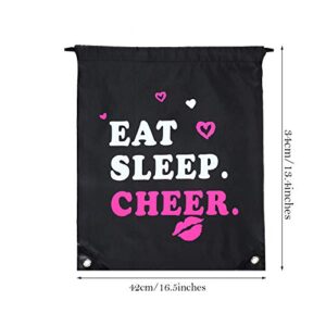 5 Pieces Cheerleading Drawstring Gym Bag Cheer Bags for Cheerleaders Cheer Black Drawstring Bag Eat Sleep Cheer Drawstring Bag for Youth Sports Cheerleader Gift, 13.4 x 16.9 Inch
