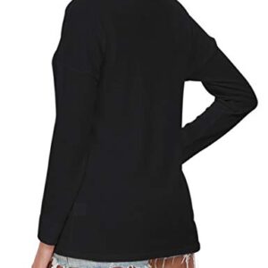 MOLERANI Womens Waffle Knit Tunic Tops Loose Long Sleeve Button Up V Neck Henley Shirts (Large, Black)