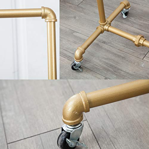 (Gold,1"Pipe,47"Wx63"Tx16"D)Industrial Pipe Clothing Rack,Vintage Commercial Grade Pipe Clothes Racks,Rolling Rack for Hanging Clothes Retail Display,Heavy Duty Steampunk Iron Ballet Garment Racks