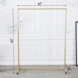 (Gold,1"Pipe,47"Wx63"Tx16"D)Industrial Pipe Clothing Rack,Vintage Commercial Grade Pipe Clothes Racks,Rolling Rack for Hanging Clothes Retail Display,Heavy Duty Steampunk Iron Ballet Garment Racks